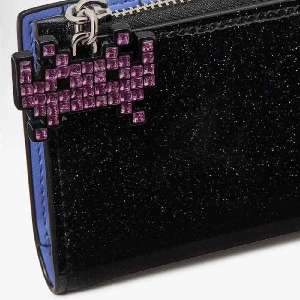 Kate Spade Space Invaders X New York Glitter Small Slim Bifold - Picture 3 of 4